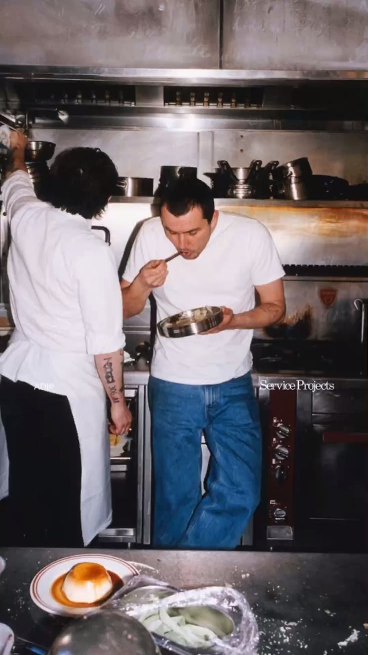 Chef tasting a dish in the kitchen
