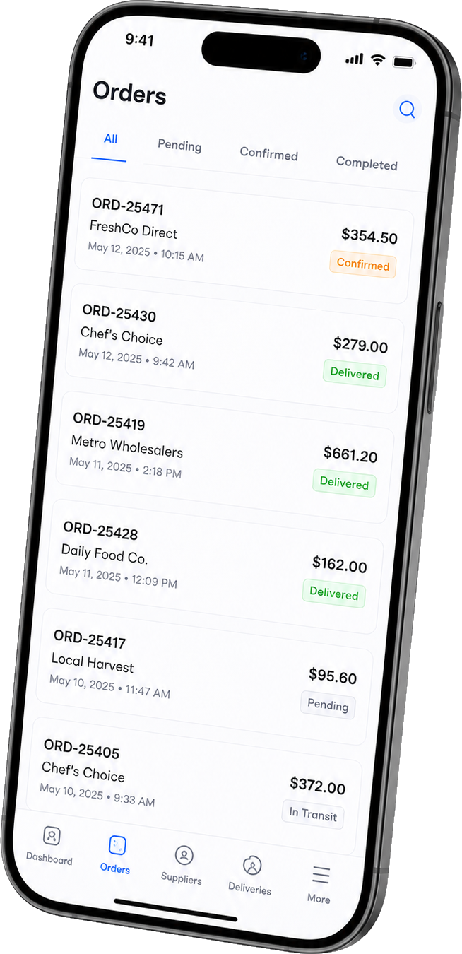 Solution 86 app — orders list with live statuses